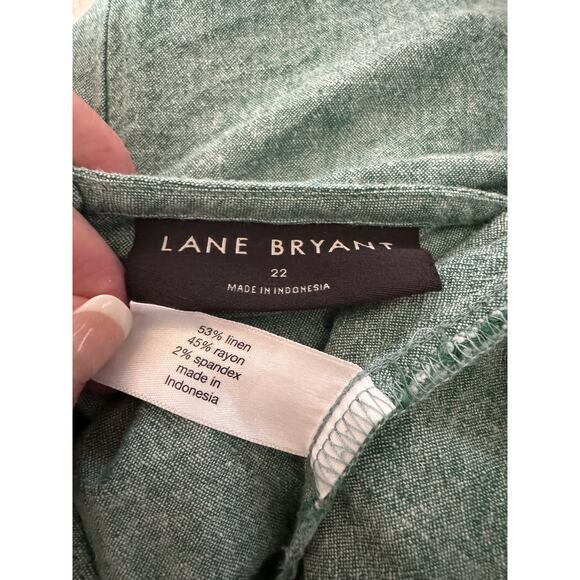 Lane Bryant V neck short Puff-Sleeve Linen Jumpsuit in green size 22 - Picture 8 of 9